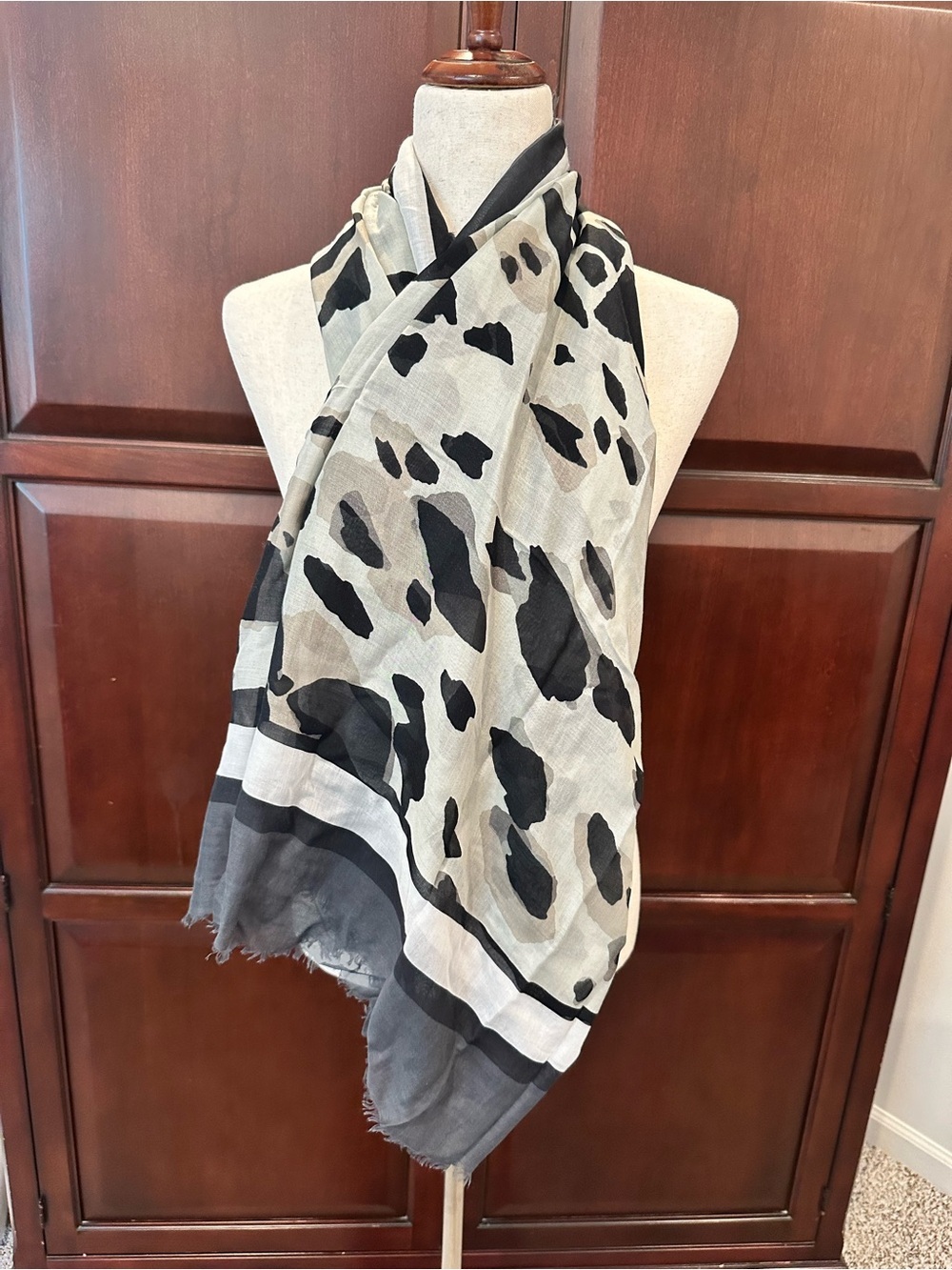 Burberry Black and White Animal Print Silk Square Scarf - Picture 3 of 12